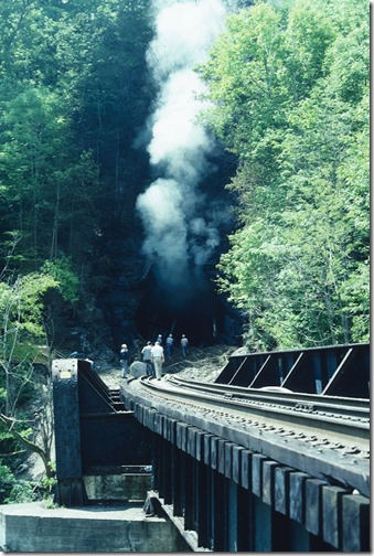 West portal of Virgie Tunnel burning on 5-7-90. Three juveniles were arrested in this incident. 